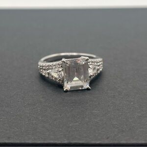 Diamonique Sterling Emerald Cut Engagement Ring Size 5